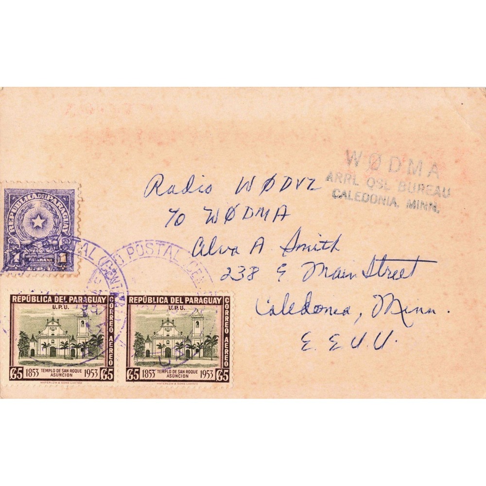 Vtg 1954 QSL Card ZP5KA Asuncion Paraguay Knight Graphic Robert Brandt - Picture 2 of 2
